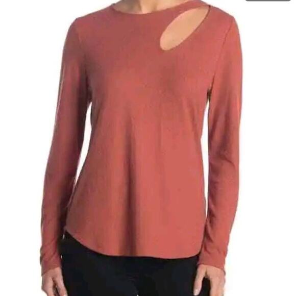 Status By Chenault Tops - Status By Chenault Terracotta Knit Cut Out Top Casual Long Sleeve Med